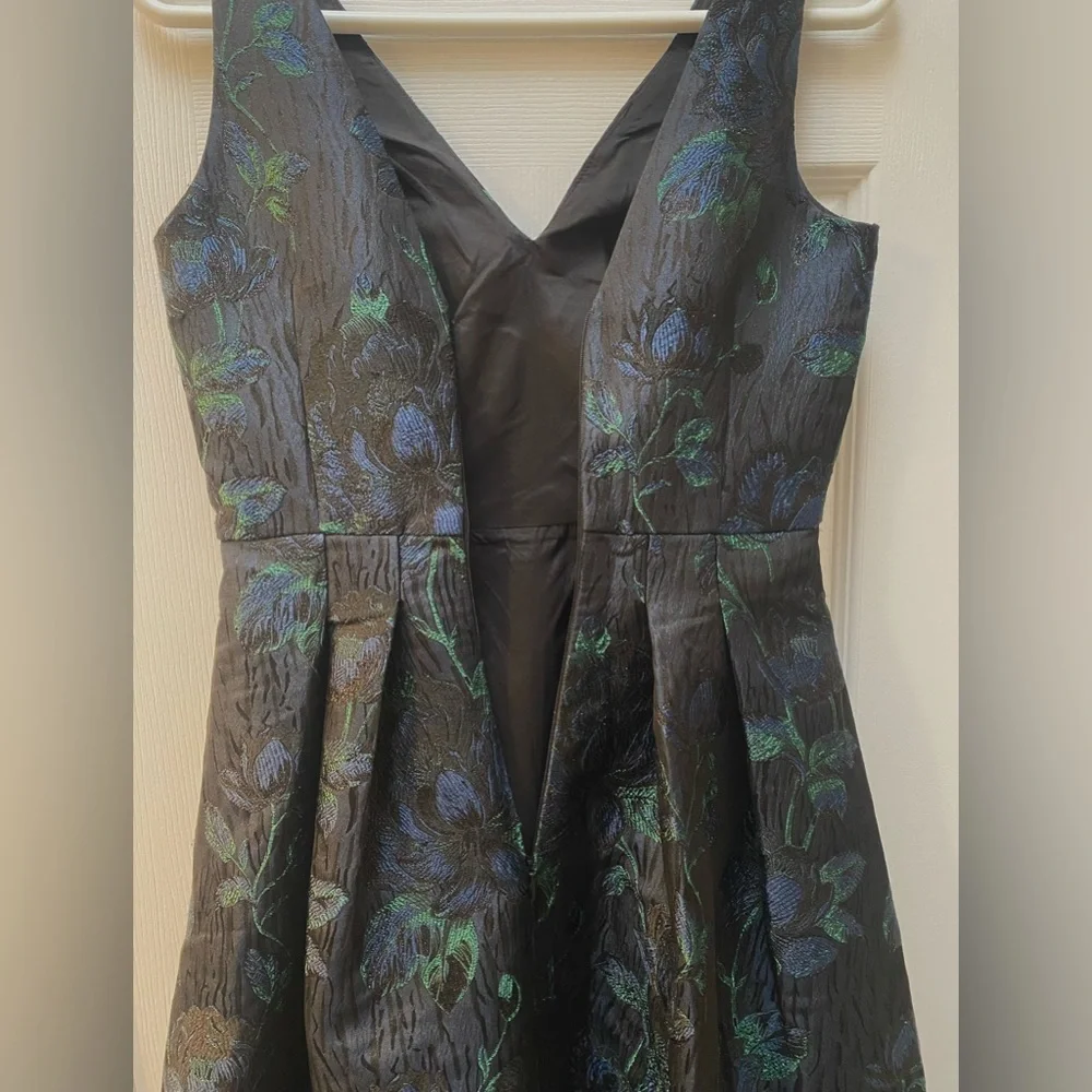 Elegant Dark Floral Jacquard High Low Dress - Picture 6 of 11